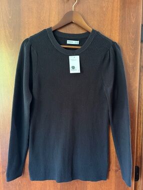 New Sonoma Black Ribbed Puff-Sleeve Sweater - M-Maternity